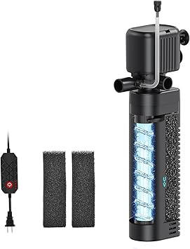 Premium Quiet Aquarium Filter with UV, 450GPH for 40-150 Gallon Tanks, Submersible with Timer for Crystal Clear Water in Aquarium, Pond, Turtle Tank（25W ） - High-Efficiency Aquarium Filter