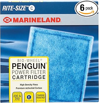 Premium Quiet Marineland Penguin Bio-Wheel Replacement Filter Cartridges, Rite-Size C, 6 Count - High-Efficiency Aquarium Filter
