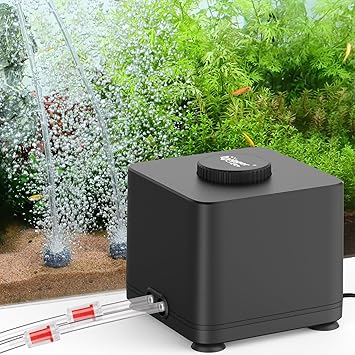 Premium Quiet hygger Aquarium Air Pump, Quiet Adjustable Fish Tank Air Pump, 4W/7W/11W Powerful Oxygen Aerator Dual Stainless Steel Outlets with Air Stone Bubbler for Small Medium Large Fish Tank, Hydroponic - High-Efficiency Aquarium Filter