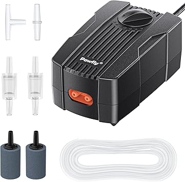 Premium Quiet Pawfly Aquarium Air Pump Oxygen Pump for 10-200 Gallon Fish Tanks Buckets Dual Outlet Adjustable Ultra Quiet Aerator Pump with Accessories - High-Efficiency Aquarium Filter