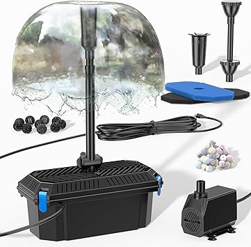Premium Quiet Biling Pond Filter with Fountain Pump Kits, 660GPH Koi Pond Filter with 40W Pond Pumps for Outdoor Ponds, Pond Fountain Kit for Garden Pond, Fish Tank, Water Feature - Corded Electric - High-Efficiency Aquarium Filter