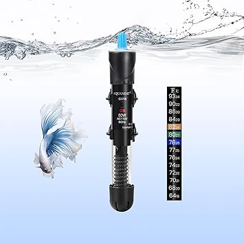 Premium Quiet AQUANEAT Aquarium Heater, 50W Fish Tank Heater, Adjustable Submersible Water Thermostat with Thermometer - High-Efficiency Aquarium Filter