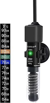 Premium Quiet AQUANEAT Aquarium Heater, 25W Small Betta Fish Tank Heater, Mini Preset Water Thermostat with a Thermometer - High-Efficiency Aquarium Filter