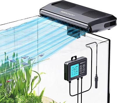 Premium Quiet AQUASMITH Aquarium Chiller Fan,Fish Tank Cooler with Temperature Control,Minimum Setting 59℉,Auto Start/Stop,Refrigeration Effect 3-7℉,3-Speed Modes,for Axolotl Seawater Freshwater Coral Grass Tank - High-Efficiency Aquarium Filter