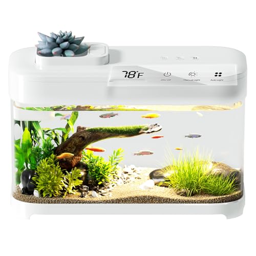 Smart Betta Fish Tank Aquarium 3 Gallon with Temperature Monitor, 3 Stage Filtration, 8 Color Lighting, Self Cleaning Small Beta Tank Kit, Acrylic detail