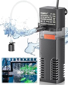Premium Quiet Pawfly Internal Aquarium Filter, Submersible Power Filter with 55 GPH Water Pump for 3 to 10 Gallon Fish Tanks Filtration Circulation and Oxygenation - High-Efficiency Aquarium Filter