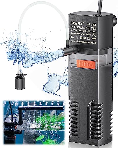 Premium Quiet Pawfly Internal Aquarium Filter, Submersible Power Filter with 55 GPH Water Pump for 3 to 10 Gallon Fish Tanks Filtration Circulation and Oxygenation - High-Efficiency Aquarium Filter detail