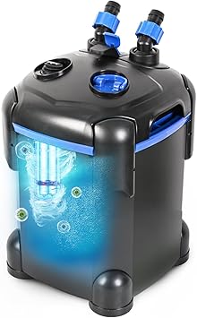 Premium Quiet AMOSIJOY Canister Filter, Ultra-Quiet External Aquarium Filter with Free Media for Large Fish Tanks and Aquariums - High-Efficiency Aquarium Filter