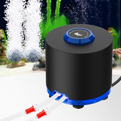 Premium Quiet AQQA Aquarium Air Pump, Quiet Powerful Fish Tank Air Pump 3W/6W/10W with Stainless Steel Dual Outlet, Adjustable Oxygen Aerator Pump with Air Stone Bubbler for Fish Tank Up to 200 Gallon 3W (Tubby) - High-Efficiency Aquarium Filter detail
