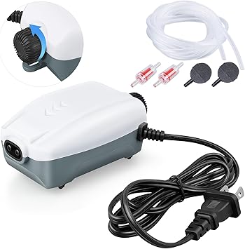 Premium Quiet HITOP Dual Outlet Aquarium Electric Air Pump, Whisper Adjustable Fish Tank Aerator, Quiet Oxygen Pump with Accessories for 20 to 100 Gallon - High-Efficiency Aquarium Filter