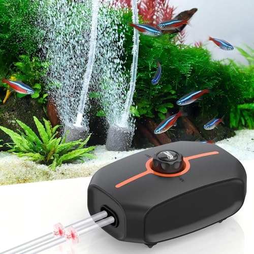 Premium Quiet hygger Powerful Aquarium Air Pump, 3.5W/4.5W Ultra Quiet Fish Tank Air Pump Dual Outlet, Adjustable Oxygen Aerator Pump with Air Stone, Aquarium Bubbler for Fish Tank Up to 100-200 Gallon - High-Efficiency Aquarium Filter detail