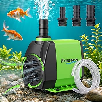 Premium Quiet FREESEA Small Pond Pump with Hose: 45w 800gph Adjustable Flow Circulate 500-1200 Gal Water 1-2 Times in 1.5 Hour - 3 Year Durable Operation Keep Pond Clean for Koi health - High-Efficiency Aquarium Filter