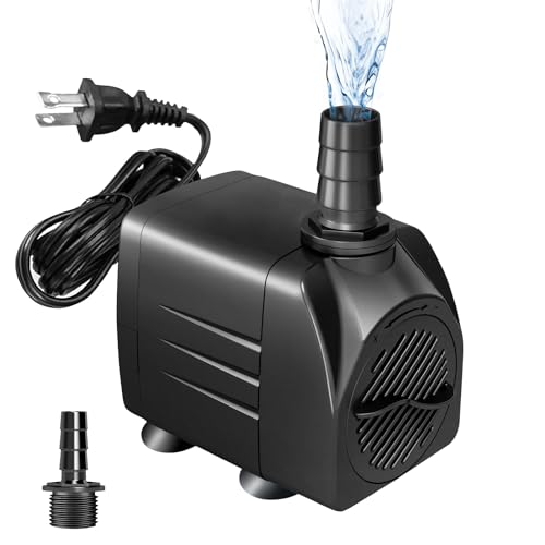 Premium Quiet 220GPH (800L/H) Submersible Pump 15W, Ultra-Quiet Water Fountain Pump with Adjustable Flow, 5.25ft High Lift & 3.9ft Power Cord, Includes 3 Nozzles for Aquarium, Pond, Hydroponics, Statuary - High-Efficiency Aquarium Filter detail