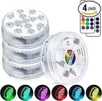 Premium Quiet LOFTEK Submersible LED Lights with Remote, 13 LED Pool Lights for Inground Above Ground Pool with Magnets &10 Suction Cups,16 Color Changing Underwater Light for Ponds Battery Operated (4 Packs) - High-Efficiency Aquarium Filter
