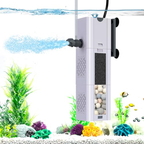Premium Quiet 265 GPH 4-in-1 aquarium filter, 20-80 gallon fish tank filters Filtration and Oxygenation, filter for fish tank with biochemical cotton, ceramic beads, Multi-functional turtle tank filter(15 W) - High-Efficiency Aquarium Filter detail
