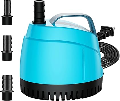 Premium Quiet 700GPH Submersible Water Pump Ultra Quiet (2600L/H, 40W),Bottom Suction Pond Outdoor Fountain Pump with 3 Nozzles,8ft Lift,Adjustable Flow for Koi Pond,Waterfall,Aquarium,Hydroponic Systems - High-Efficiency Aquarium Filter