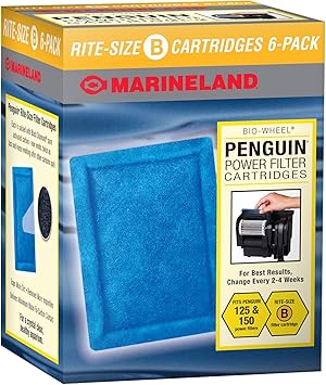 Premium Quiet Marineland Penguin Power Filter Cartridge Rite-Size B, 6 Count, Replacement Cartridge For Aquarium Filtration - High-Efficiency Aquarium Filter