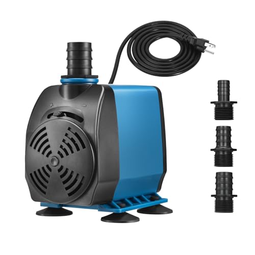 Premium Quiet TONGCHANT Submersible Pump, 800GPH & 10ft Lift | 60W Adjustable Flow Fountain Pump for Small Pond Fish Tank & Aquarium, 3 Nozzles(1/2", 5/8" & 3/4"), Fish Safe & Ultra Quiet Operation, ETL Listed - High-Efficiency Aquarium Filter detail