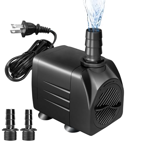 Premium Quiet 400GPH (1500L/H) Submersible Pump 20W, Ultra-Quiet Water Fountain Pump with Adjustable Flow, 6.56ft High Lift & 3.9ft Power Cord, Includes 3 Nozzles for Aquarium, Pond, Hydroponics, Statuary - High-Efficiency Aquarium Filter detail