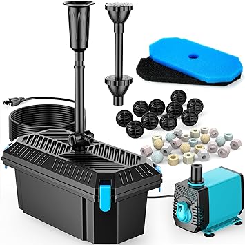 Premium Quiet POPOSOAP Pond Filter with Pump Fountain Kits, 660GPH Pond Filter with 40W Pond Pump & Fountain Kit, Koi Pond Filters for Outdoor Ponds Clean, Clear, and Add Water Features(Corded Electric) - High-Efficiency Aquarium Filter