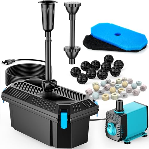 Premium Quiet POPOSOAP Pond Filter with Pump Fountain Kits, 660GPH Pond Filter with 40W Pond Pump & Fountain Kit, Koi Pond Filters for Outdoor Ponds Clean, Clear, and Add Water Features(Corded Electric) - High-Efficiency Aquarium Filter detail
