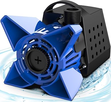 Premium Quiet 3200GPH Pond Pump, 200W Submersible Water Pump with 33FT Power Cord & Barrier Bag, 2 Hose Adapters, 20FT. Lift Height for Garden Ponds, Fountains, Waterfalls, Water Circulation (Blue) - High-Efficiency Aquarium Filter