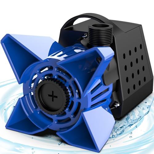 Premium Quiet 3200GPH Pond Pump, 200W Submersible Water Pump with 33FT Power Cord & Barrier Bag, 2 Hose Adapters, 20FT. Lift Height for Garden Ponds, Fountains, Waterfalls, Water Circulation (Blue) - High-Efficiency Aquarium Filter detail