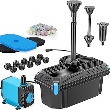 Premium Quiet Antfraer Pond Filter with Pump Kits, Pond Filters for Outdoor Ponds Built In 660GPH Pond Pump, Pond Filter Box Suitable for Garden, Fountain, Pond, Animal Sink, Waterfall, Aquarium-Corded Electric - High-Efficiency Aquarium Filter