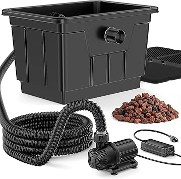 Premium Quiet POPOSOAP Large Pond Filter Kit, 1200GPH Pond Filter with Quiet Pond Pump & 9.8FT Tube, Multiple Filtration System for for Koi Pond Garden Pond Water Clean & Clear-P2580 - High-Efficiency Aquarium Filter