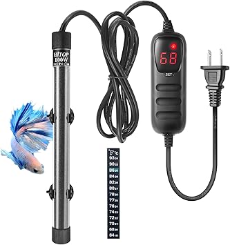 Premium Quiet HITOP Compact Submersible Aquarium Heater -100w Digital Heater for Fish Tank Turtle Tank, for Saltwater and Fresh Water with Temperature Controller - High-Efficiency Aquarium Filter