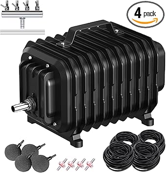 Premium Quiet Pond Aerators for Outdoor Ponds, Air Pump for Pond up to 2500 Gallons, Complete Koi Fish Pond Aeration Kit, Oxygenation Bubbler Pump with Air Stones Airline Tubing Check Valves - High-Efficiency Aquarium Filter