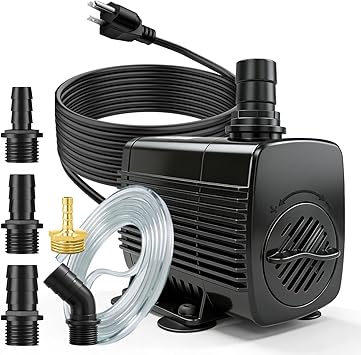 Premium Quiet SongLong 25W 400GPH 10ft Cable Submersible Fountain Pump with Tubing |Overheat Protection | for Outdoor Garden, Pond & Hydroponic Installations - High-Efficiency Aquarium Filter