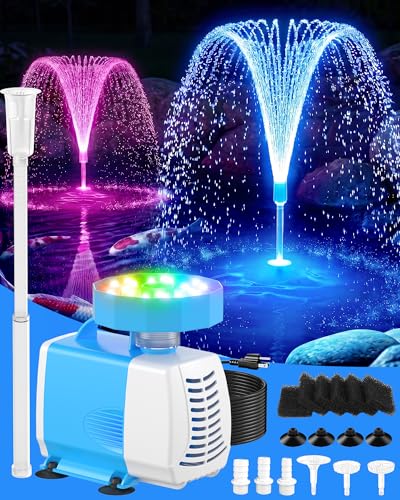 Premium Quiet 3-in-1 Submersible Pump RGB Pond Filter Kits, 2026 Upgraded Pond Filter Fountain with 7 Colorful Lights, Pond Fountain Pump with 3 Spray Modes, 660GPH Submersible Water Pump for Pond, Fish Tank-blue - High-Efficiency Aquarium Filter detail