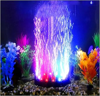 Premium Quiet 4.92 inch 12 LEDs Fish Tank Light, Bubbler Stone, LED Aquarium Lights, Air Stone Disk, Submersible Fish Tank Aquarium Decorations Accessories, Underwater Round Small Bubbles Lamp for air Pump - High-Efficiency Aquarium Filter