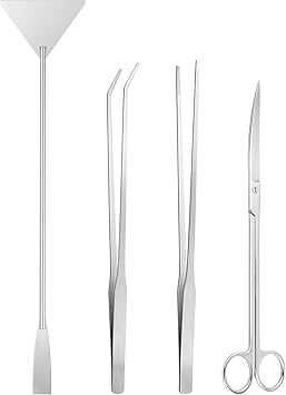 Premium Quiet Ohtomber Aquascape Tools Aquarium Kit - 4PCS Terrarium Supplies Include Long Tweezers for Terrarium, Feeding Tongs, Aquarium Scissors, Algae Scraper for Fish Tank Cleaning Plant Trimming - High-Efficiency Aquarium Filter
