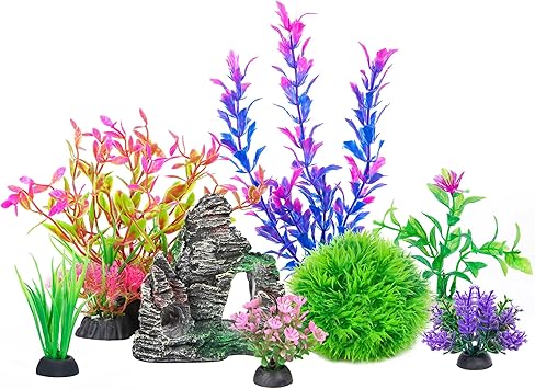 Premium Quiet Ameliade Aquarium Artificial Plastic Plants Decorations and Rock Cave Decor Set Goldfish Betta Fish Tank Accessories Small Large Fish Bowl Ornaments - High-Efficiency Aquarium Filter