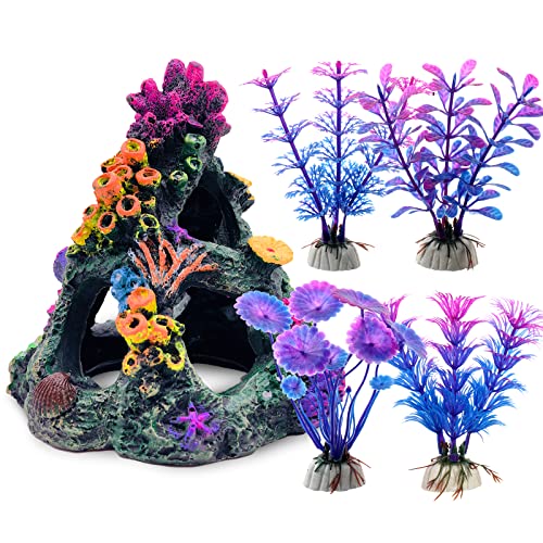 Premium Quiet GSD Aquarium Colorful Coral Reef Set Fish Tank Decoration Mountain Ornament for Aquarium Environments Decor Accessories, Coral Mountain x 1, Aquatic Plant x 4 - High-Efficiency Aquarium Filter detail