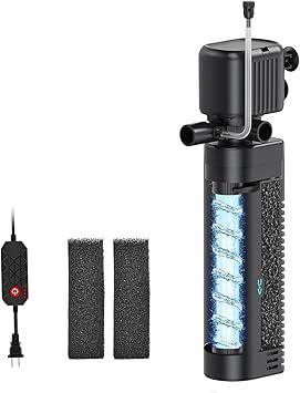 Premium Quiet Aquarium Filter with UV, 450GPH for 40-150 Gallon Tanks, Submersible with Timer for Crystal Clear Water in Aquarium, Pond, Turtle Tank（25W ） - High-Efficiency Aquarium Filter