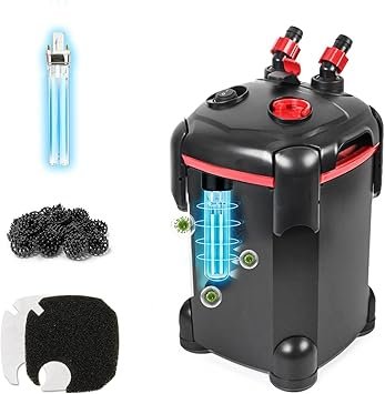 Premium Quiet PONDFORSE Canister Filter, External Aquarium Filter Ultra-Quiet Water Circulation Cleaning Machine with Media for Fish Tanks and Aquariums - High-Efficiency Aquarium Filter