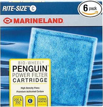 Premium Quiet Marineland Penguin Bio-Wheel Replacement Filter Cartridges, Rite-Size C, 6 Count - High-Efficiency Aquarium Filter