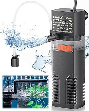 Premium Quiet Pawfly Internal Aquarium Filter, Submersible Power Filter with 55 GPH Water Pump for 3 to 10 Gallon Fish Tanks Filtration Circulation and Oxygenation - High-Efficiency Aquarium Filter