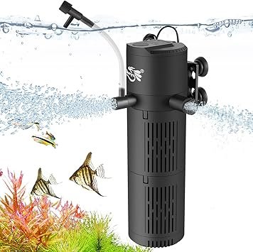 Premium Quiet Aquarium Filter, Fish Tank Filter 4-in-1 for 30-80 Gallon Tanks, Submersible Internal Filter with Wave-Maker, Oxygenation & Adjustable Air Flow for Freshwater/Saltwater/Turtle Tanks (12W) - High-Efficiency Aquarium Filter