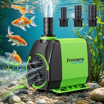Premium Quiet FREESEA 800gph Small Pond Pump: 45w Adjustable Flow Circulate 500-1200 Gal Pond 1-2 Times in 1.5 Hour - 3 Year Durable Operation Keep Water Fresh for Koi health - High-Efficiency Aquarium Filter